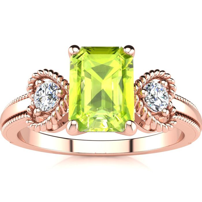 1.25 Carat Peridot & Two Diamond Heart Ring in Rose Gold (2.8 g), , Size 4 by SuperJeweler