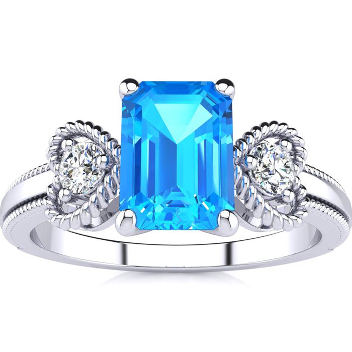 1 1/3 Carat Blue Topaz & Two Diamond Heart Ring in White Gold (2.8 g), , Size 4 by SuperJeweler