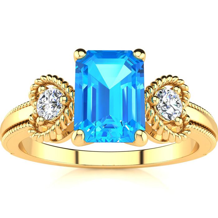 1 1/3 Carat Blue Topaz & Two Diamond Heart Ring in Yellow Gold (2.8 g), , Size 4 by SuperJeweler