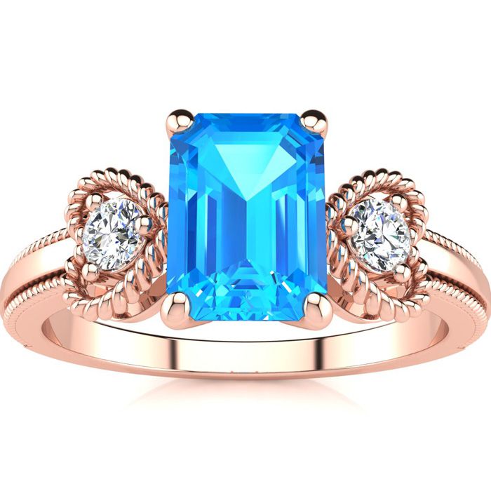 1 1/3 Carat Blue Topaz & Two Diamond Heart Ring in Rose Gold (2.8 g), , Size 4 by SuperJeweler