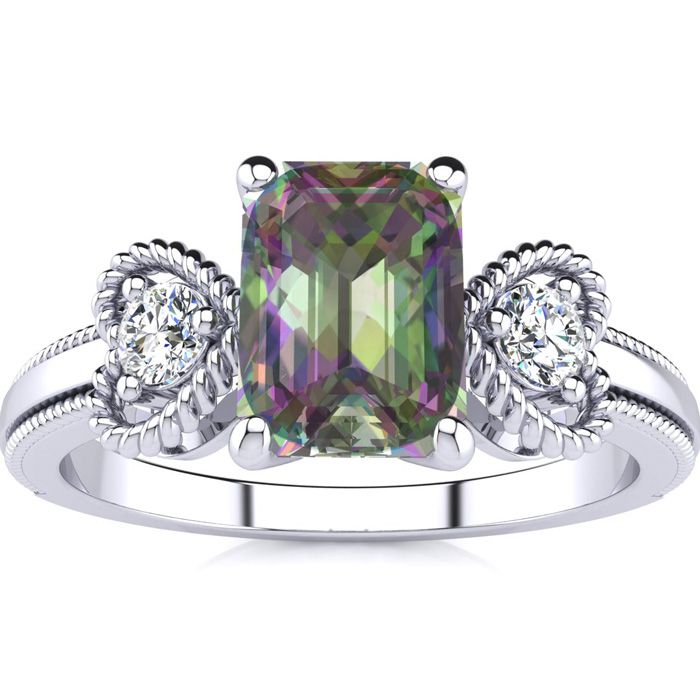 1 Carat Mystic Topaz Ring w/ Two Diamonds & Heart Design in 10K White Gold (2.8 g) (I-J, I1-I2) by SuperJeweler