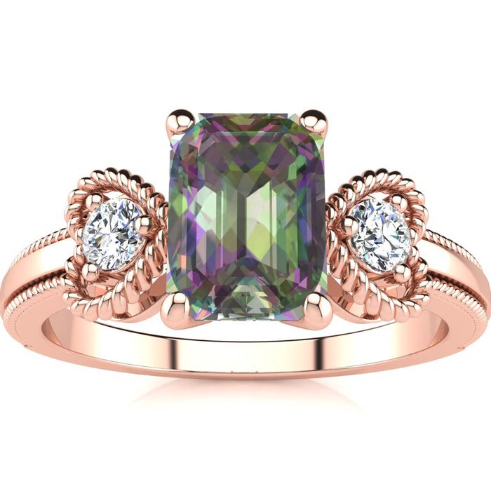 1 Carat Mystic Topaz & Two Diamond Heart Ring in Rose Gold (2.8 g), , Size 4 by SuperJeweler