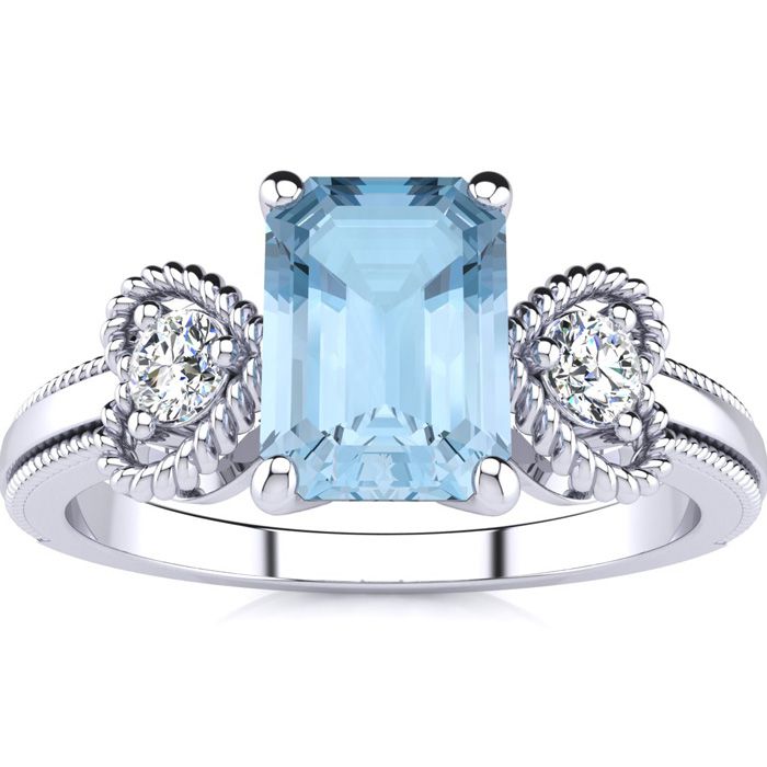 1 Carat Aquamarine & Two Diamond Heart Ring in White Gold (2.8 g), , Size 4 by SuperJeweler