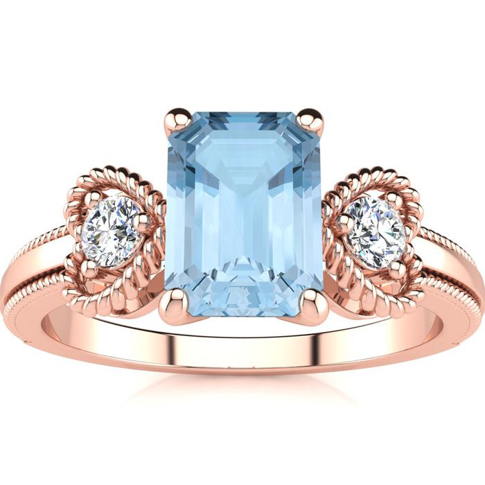 1 Carat Aquamarine & Two Diamond Heart Ring in Rose Gold (2.8 g), , Size 4 by SuperJeweler