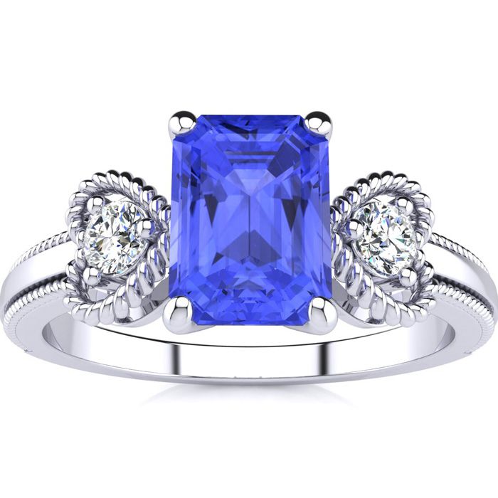 1.25 Carat Tanzanite & Two Diamond Heart Ring in White Gold (2.8 g), , Size 4 by SuperJeweler