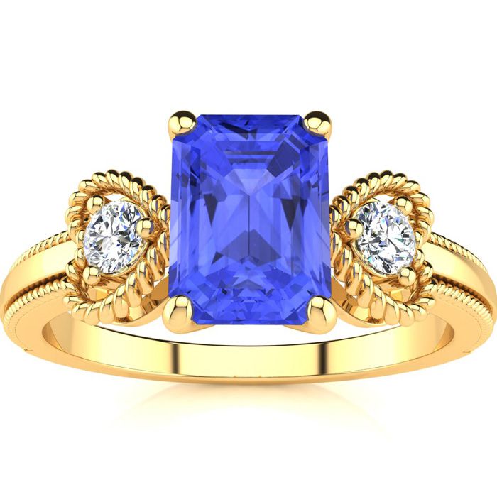 1.25 Carat Tanzanite & Two Diamond Heart Ring in Yellow Gold (2.8 g), , Size 4 by SuperJeweler