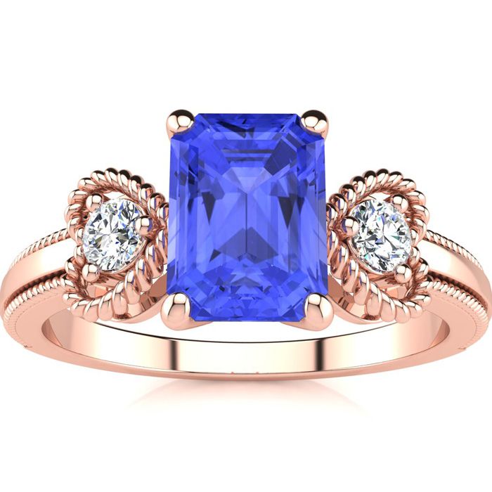 1.25 Carat Tanzanite & Two Diamond Heart Ring in Rose Gold (2.8 g), , Size 4 by SuperJeweler