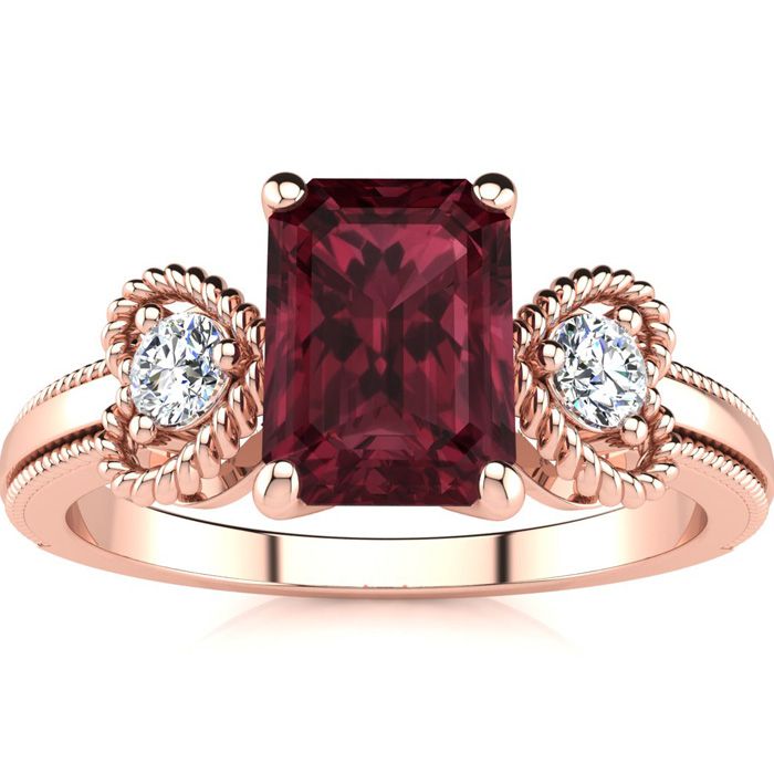 1.5 Carat Garnet & Two Diamond Heart Ring in Rose Gold (2.8 g), , Size 4 by SuperJeweler