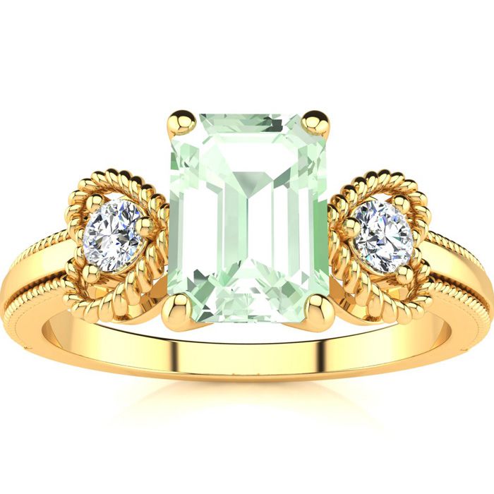 1 Carat Green Amethyst & Two Diamond Heart Ring in Yellow Gold (2.8 g), , Size 4 by SuperJeweler