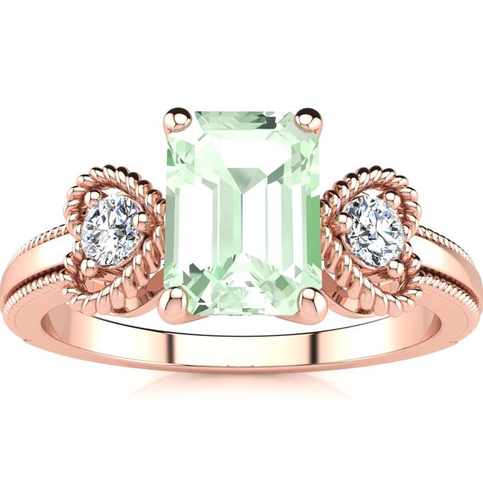 1 Carat Green Amethyst & Two Diamond Heart Ring in Rose Gold (2.8 g), , Size 4 by SuperJeweler