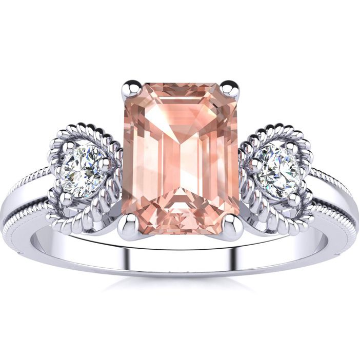 1 Carat Morganite & Two Diamond Heart Ring in White Gold (2.8 g), , Size 4 by SuperJeweler