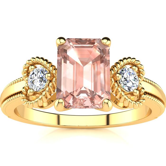 1 Carat Morganite & Two Diamond Heart Ring in Yellow Gold (2.8 g), , Size 4 by SuperJeweler