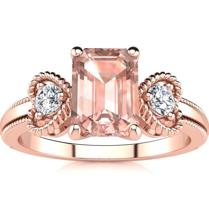 1 Carat Morganite & Two Diamond Heart Ring in Rose Gold (2.8 g), , Size 4 by SuperJeweler