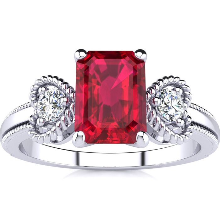 1 Carat Ruby & Two Diamond Heart Ring in White Gold (2.8 g), , Size 4 by SuperJeweler