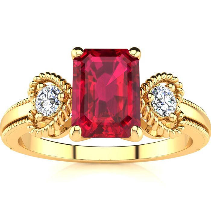 1 Carat Ruby & Two Diamond Heart Ring in Yellow Gold (2.8 g), , Size 4 by SuperJeweler