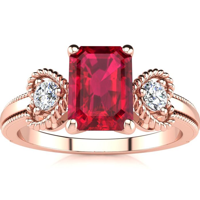 1 Carat Ruby & Two Diamond Heart Ring in Rose Gold (2.8 g), , Size 4 by SuperJeweler