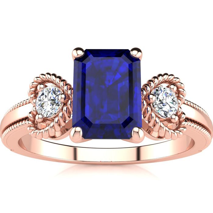 1.25 Carat Sapphire & Two Diamond Heart Ring in Rose Gold (2.8 g), , Size 4 by SuperJeweler