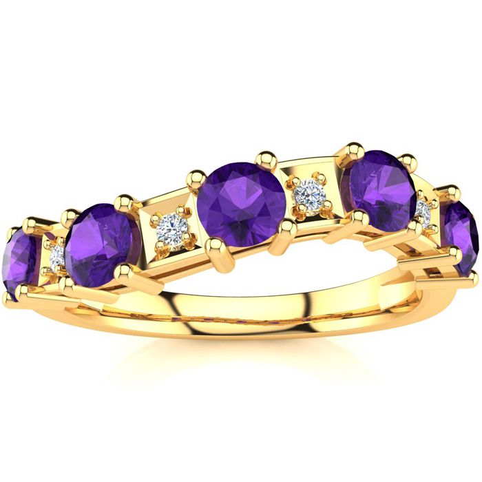 1 Carat Amethyst & Diamond Journey Band Ring in Yellow Gold (3.5 g), , Size 4 by SuperJeweler