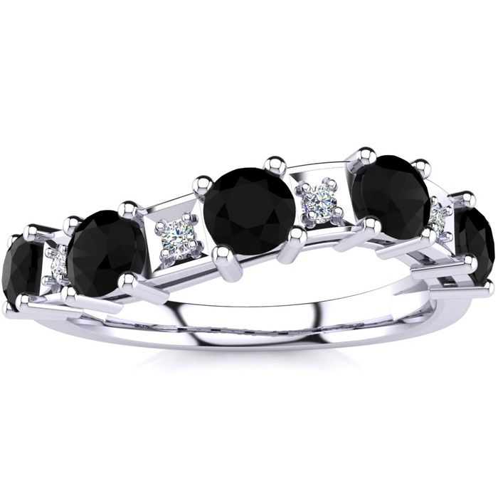 1 Carat Black & White Diamond Journey Band Ring in White Gold (3.5 g), Size 4 by SuperJeweler