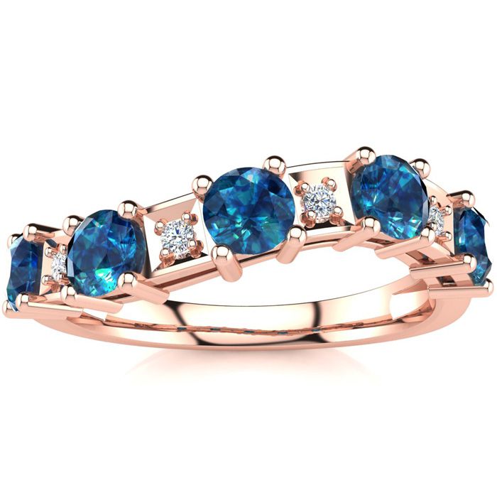 1 Carat Blue & White Diamond Journey Band Ring in Rose Gold (3.5 g), Size 4 by SuperJeweler