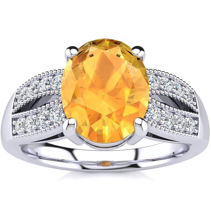 1 3/4 Carat Oval Shape Citrine & 16 Diamond Ring in 14K White Gold (6 g), , Size 4 by SuperJeweler