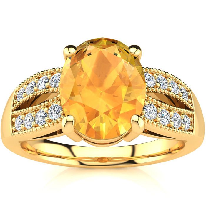 1 3/4 Carat Oval Shape Citrine & 16 Diamond Ring in 14K Yellow Gold (6 g), , Size 4 by SuperJeweler