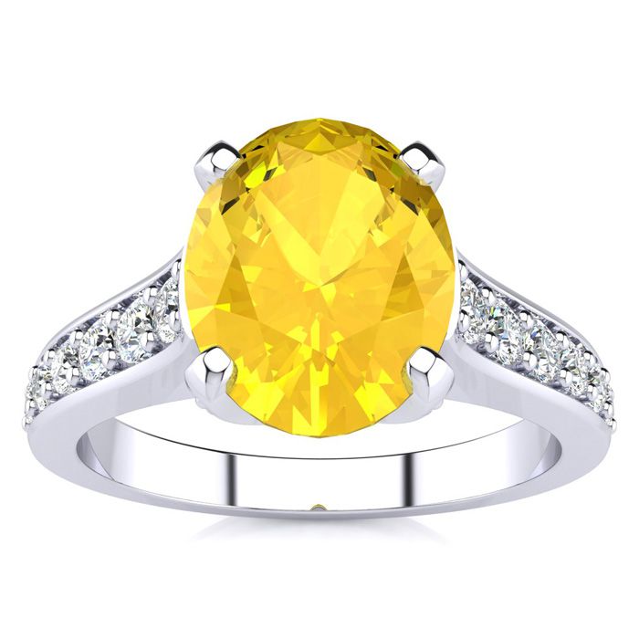 2 Carat Oval Shape Citrine & 12 Diamond Ring in 14K White Gold (4.20 g), , Size 4 by SuperJeweler