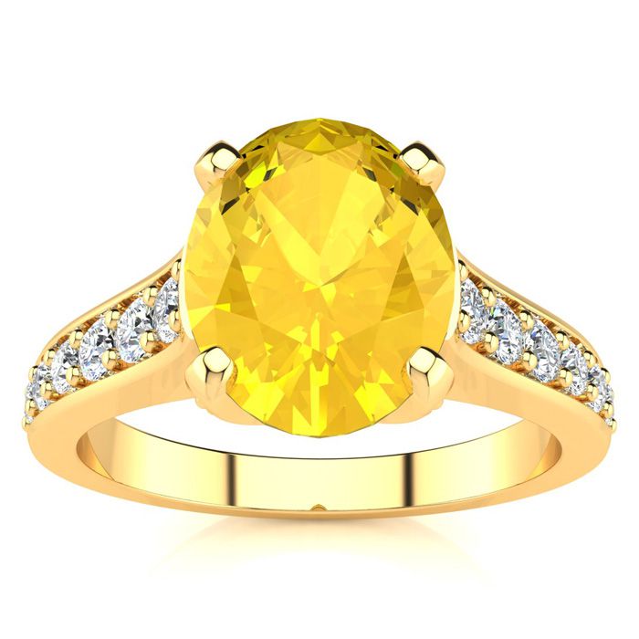 2 Carat Oval Shape Citrine & 12 Diamond Ring in 14K Yellow Gold (4.20 g), , Size 4 by SuperJeweler