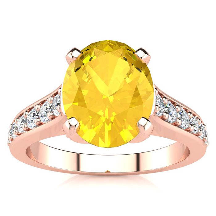 2 Carat Oval Shape Citrine & 12 Diamond Ring in 14K Rose Gold (4.20 g), , Size 4 by SuperJeweler