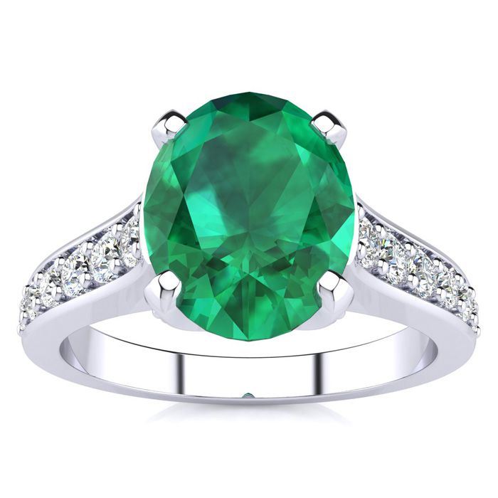 2 1/4 Carat Oval Shape Emerald Cut & 12 Diamond Ring in 14K White Gold (4.20 g), , Size 4 by SuperJeweler