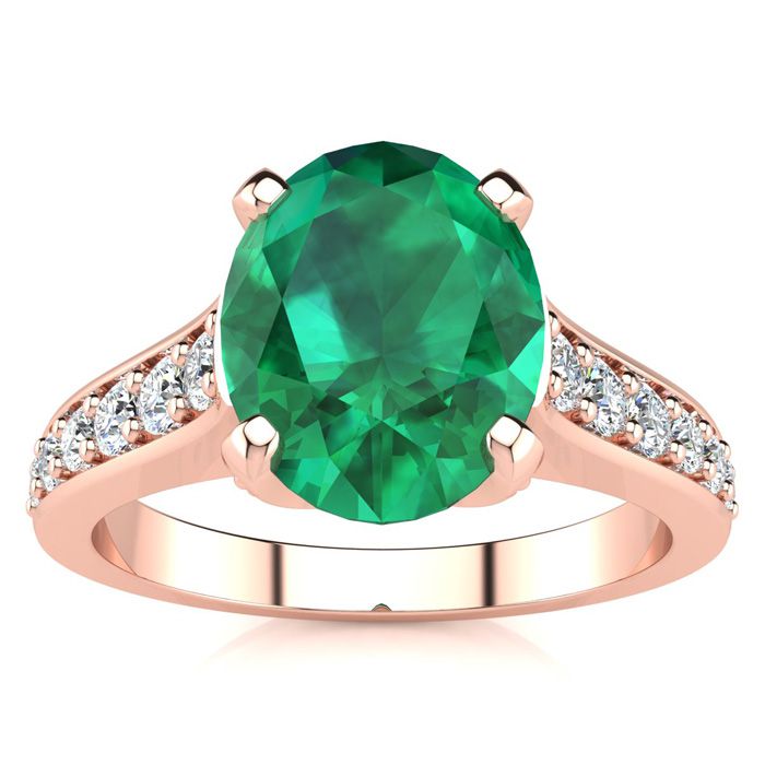 2 1/4 Carat Oval Shape Emerald Cut & 12 Diamond Ring in 14K Rose Gold (4.20 g), , Size 4 by SuperJeweler