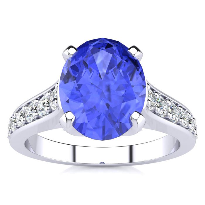 2 1/4 Carat Oval Shape Tanzanite & 12 Diamond Ring in 14K White Gold (4.20 g), , Size 4 by SuperJeweler