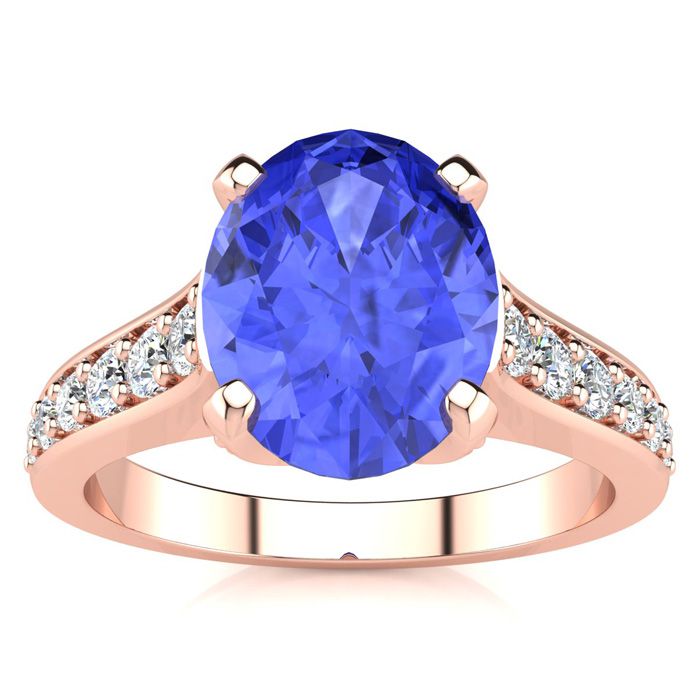 2 1/4 Carat Oval Shape Tanzanite & 12 Diamond Ring in 14K Rose Gold (4.20 g), , Size 4 by SuperJeweler