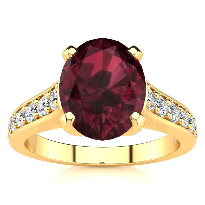 2 1/3 Carat Oval Shape Garnet & 12 Diamond Ring in 14K Yellow Gold (4.20 g), , Size 4 by SuperJeweler