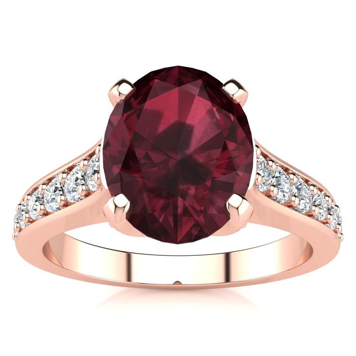 2 1/3 Carat Oval Shape Garnet & 12 Diamond Ring in 14K Rose Gold (4.20 g), , Size 4 by SuperJeweler