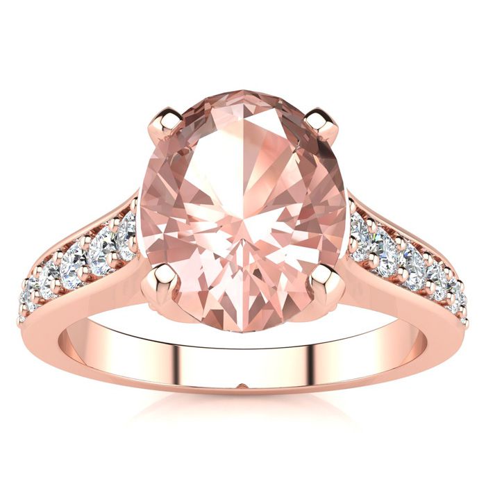 2 Carat Oval Shape Morganite & 12 Diamond Ring in 14K Rose Gold (4.20 g), , Size 4 by SuperJeweler