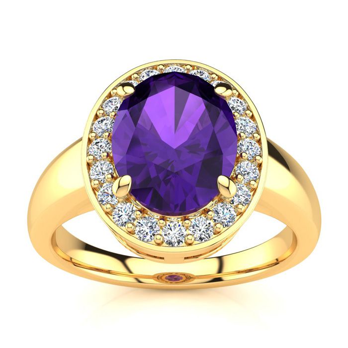 1 3/4 Carat Oval Shape Amethyst & Halo 20 Diamond Ring in 14K Yellow Gold (4 g), , Size 4 by SuperJeweler