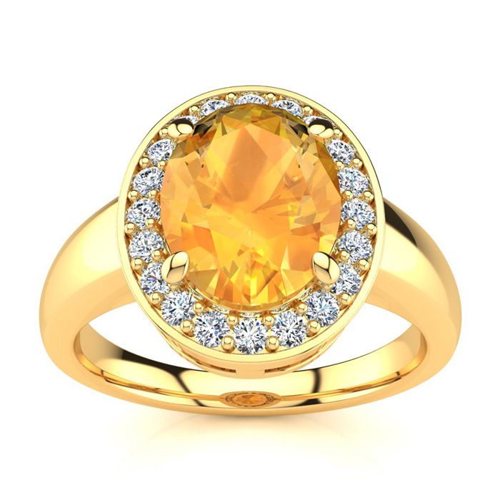 1 3/4 Carat Oval Shape Citrine & Halo 20 Diamond Ring in 14K Yellow Gold (4 g), , Size 4 by SuperJeweler