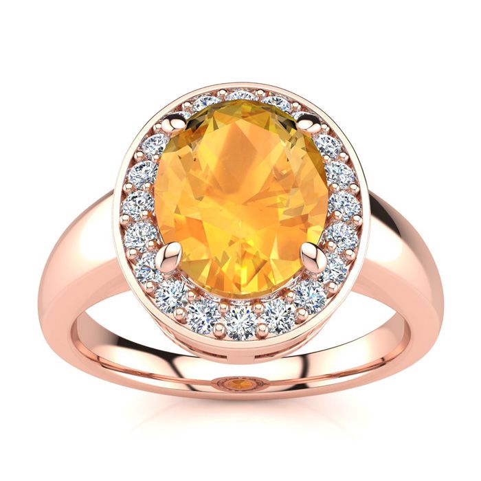 1 3/4 Carat Oval Shape Citrine & Halo 20 Diamond Ring in 14K Rose Gold (4 g), , Size 4 by SuperJeweler