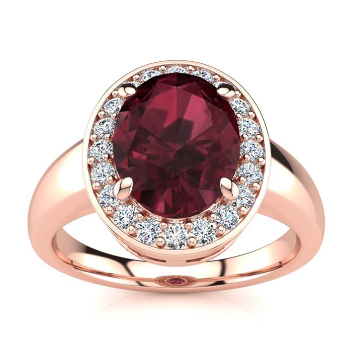 2 1/5 Carat Oval Shape Garnet & Halo 20 Diamond Ring in 14K Rose Gold (4 g), , Size 4 by SuperJeweler