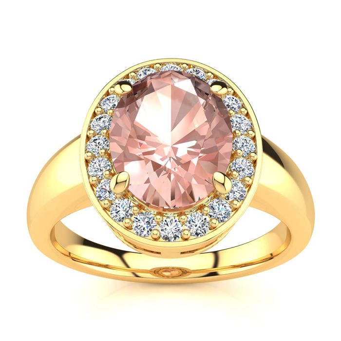 2 Carat Oval Shape Morganite & Halo 20 Diamond Ring in 14K Yellow Gold (4 g), , Size 4 by SuperJeweler