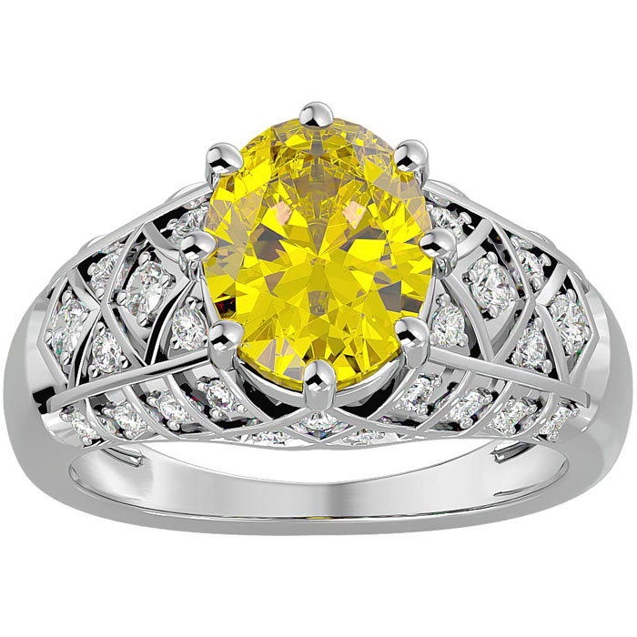 2 3/4 Carat Oval Shape Citrine & 38 Diamond Ring in White Gold (4.50 g), , Size 4 by SuperJeweler