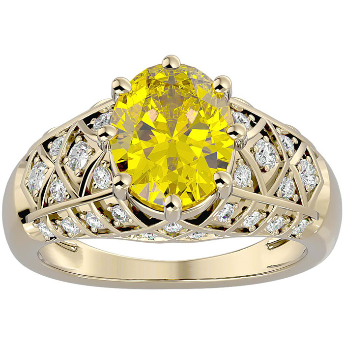 2 3/4 Carat Oval Shape Citrine & 38 Diamond Ring in Yellow Gold (4.50 g), , Size 4 by SuperJeweler