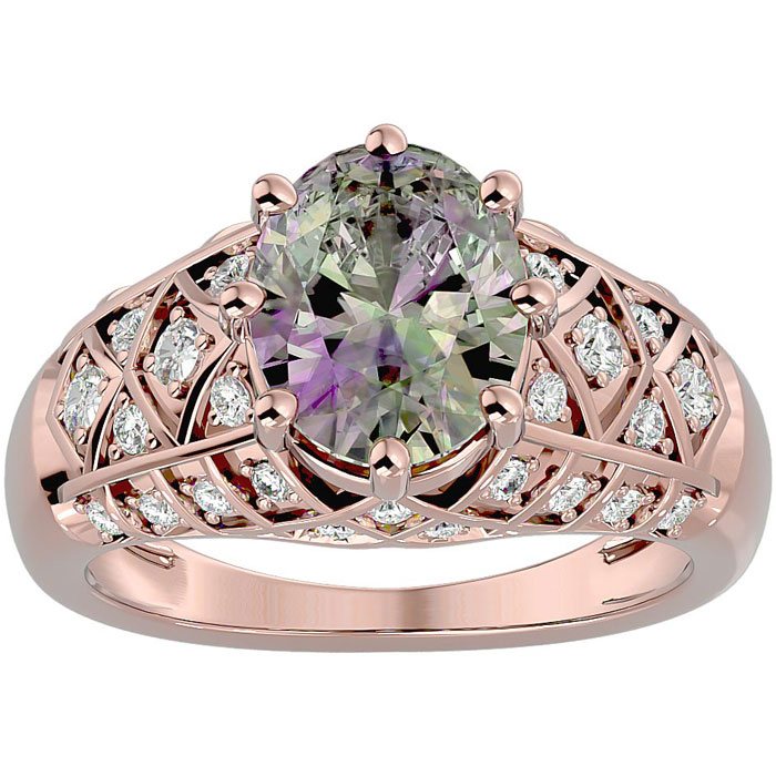 2 3/4 Carat Oval Shape Mystic Topaz & 38 Diamond Ring in Rose Gold (4.50 g), , Size 4 by SuperJeweler