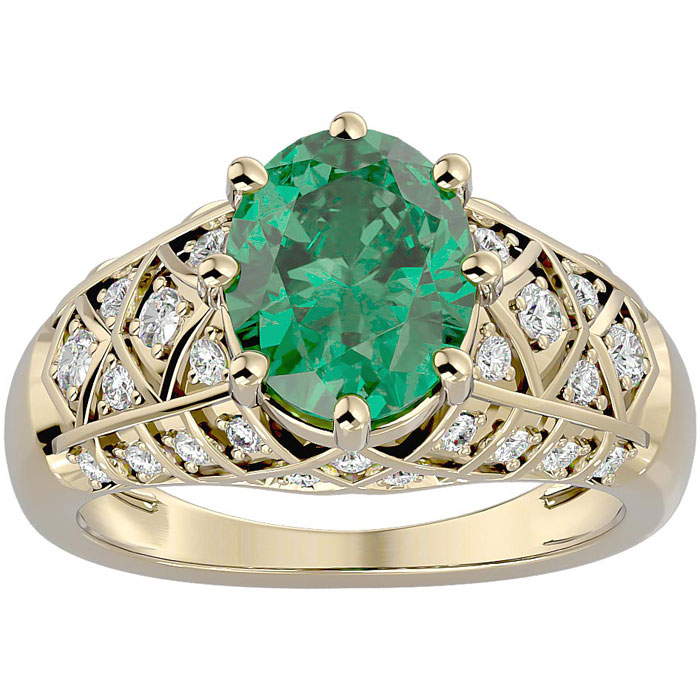 2.5 Carat Oval Shape Emerald Cut & 38 Diamond Ring in Yellow Gold (4.50 g),  by SuperJeweler