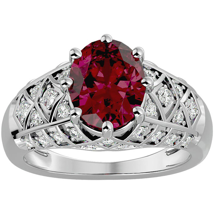 3 1/2 Carat Oval Shape Garnet & 38 Diamond Ring in White Gold (4.50 g), , Size 4 by SuperJeweler