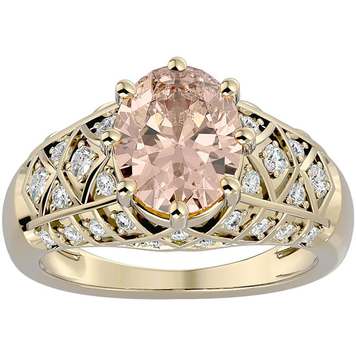 2.5 Carat Oval Shape Morganite & 38 Diamond Ring in Yellow Gold (4.50 g), , Size 4 by SuperJeweler