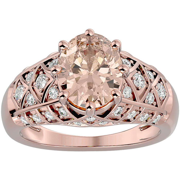 2.5 Carat Oval Shape Morganite & 38 Diamond Ring in Rose Gold (4.50 g), , Size 4 by SuperJeweler