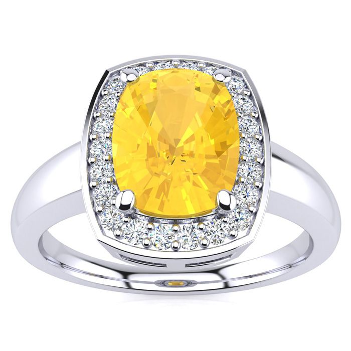 2 Carat Cushion Cut Citrine & Halo 22 Diamond Ring in 14K White Gold (3.90 g), , Size 4 by SuperJeweler