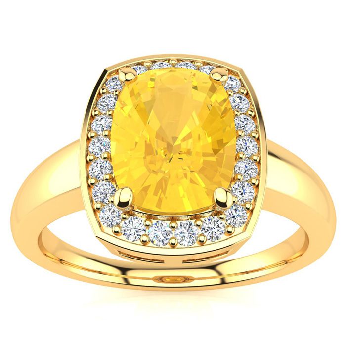 2 Carat Cushion Cut Citrine & Halo 22 Diamond Ring in 14K Yellow Gold (3.90 g), , Size 4 by SuperJeweler